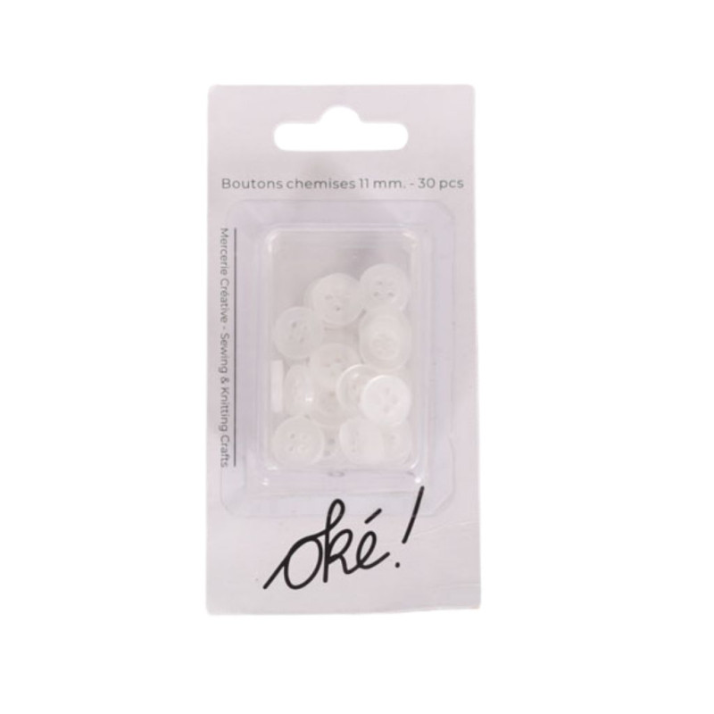 SACHET DE 6 / BOUTONS CHEMISE BLANC 11 MM. 30 PCS